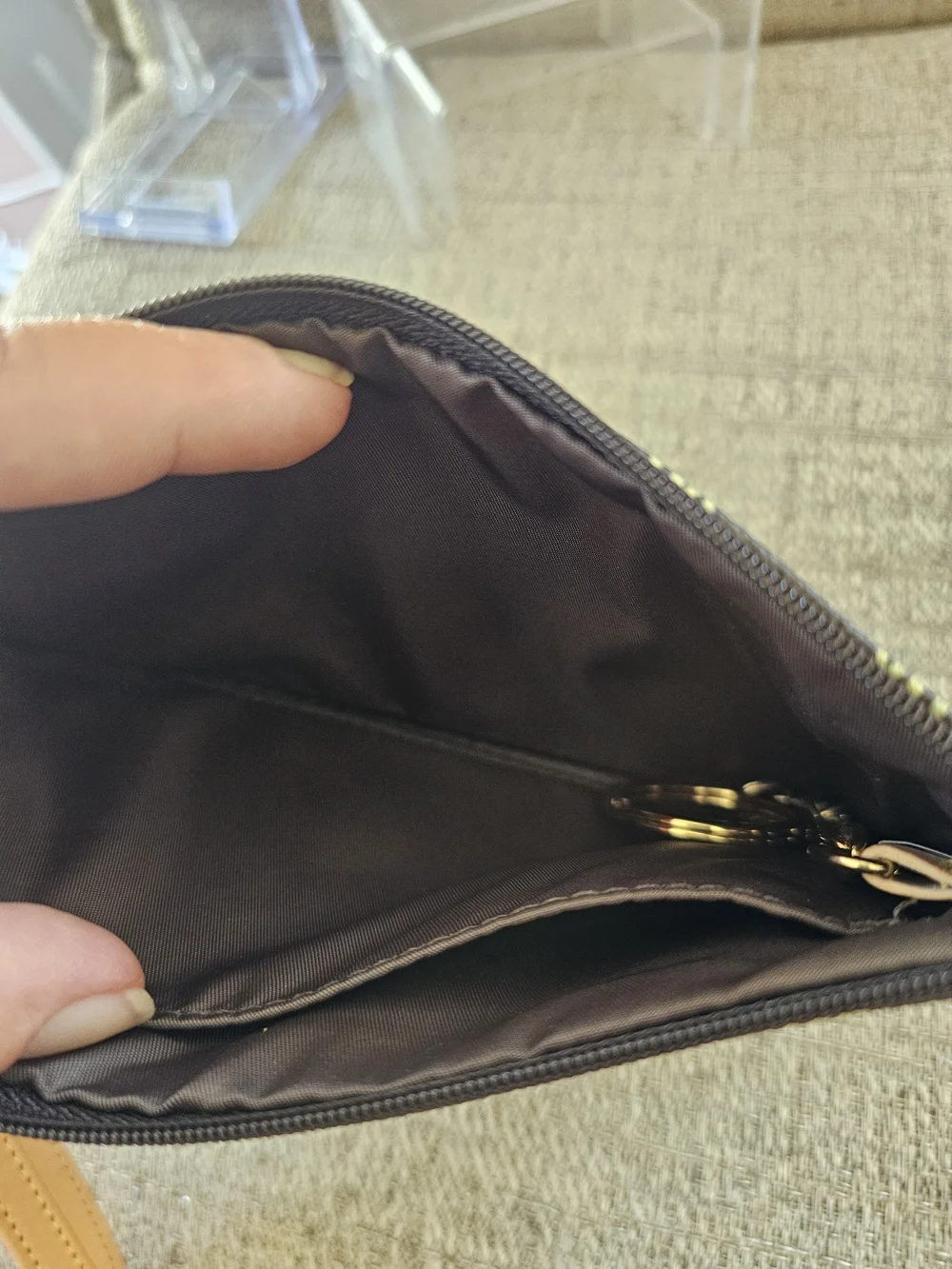 COACH Embossed Signature Wristlet in Dark Chocolate W Gold Tone Hardware Euc